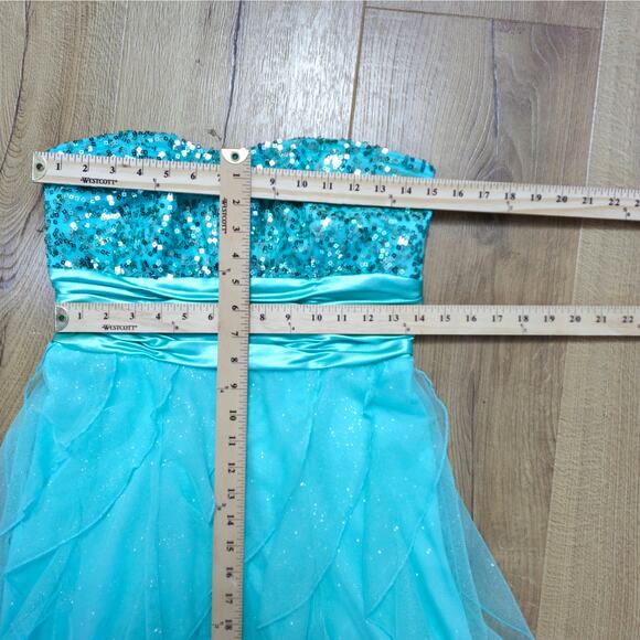 Deb Pastel Green High Low Strapless Dress Chiffon Ruffles Fairycore Mermaid 13 - Picture 7 of 16